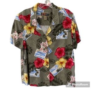 La Cabana Hawaiian Print Short Sleeve Button Down Shirt Size Large